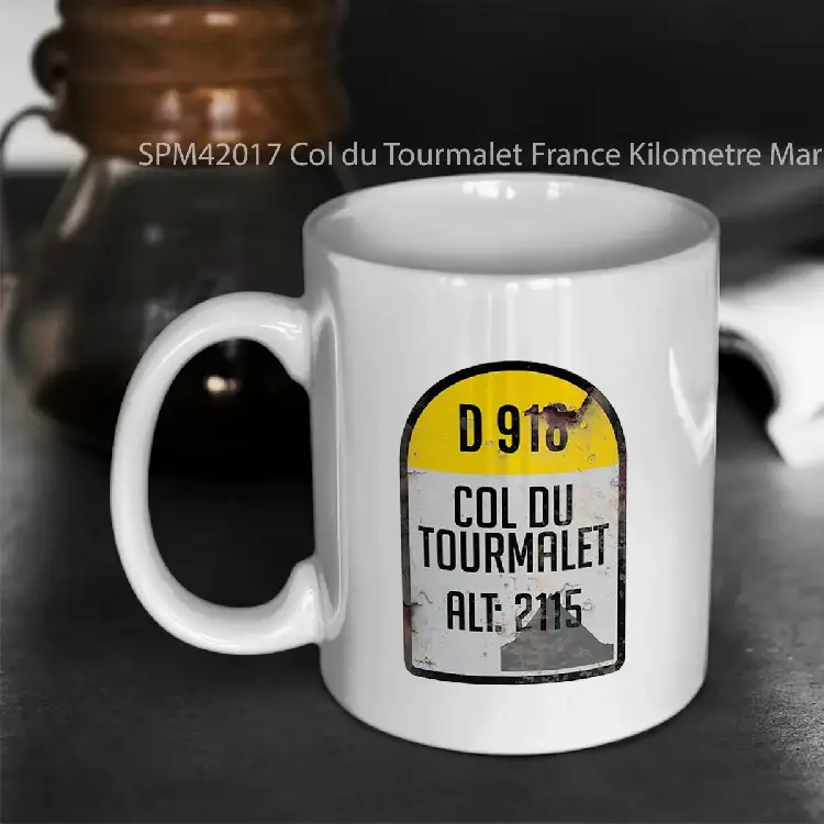 SPM42017 Col du Tourmalet France Kilometre Marker Vintage Metal Effect T Shirt Gelas Keramik Supermug