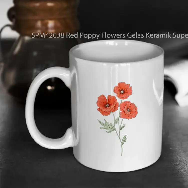 SPM42038 Red Poppy Flowers Gelas Keramik Supermug