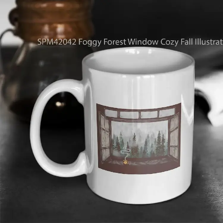 SPM42042 Foggy Forest Window Cozy Fall Illustration Gelas Keramik Supermug