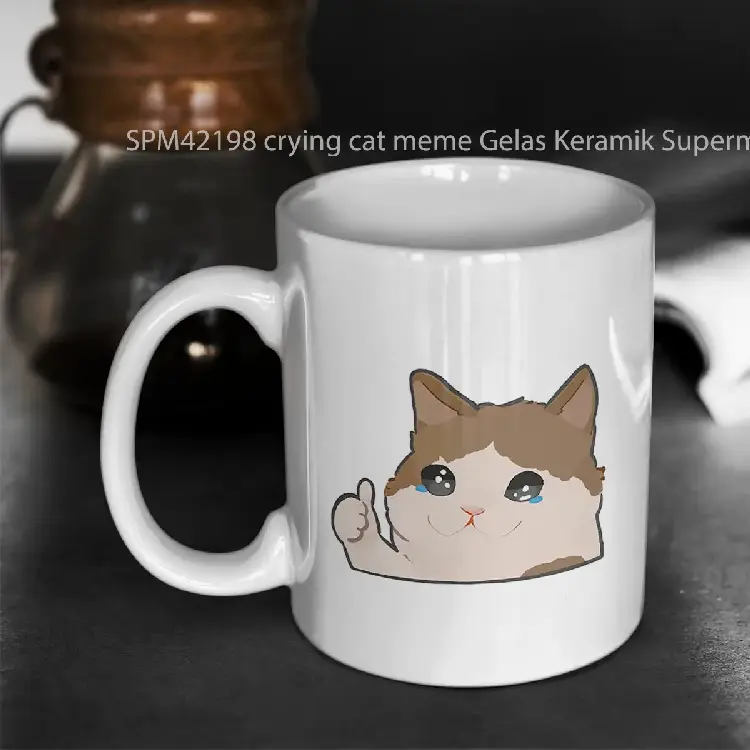 SPM42198 crying cat meme Gelas Keramik Supermug