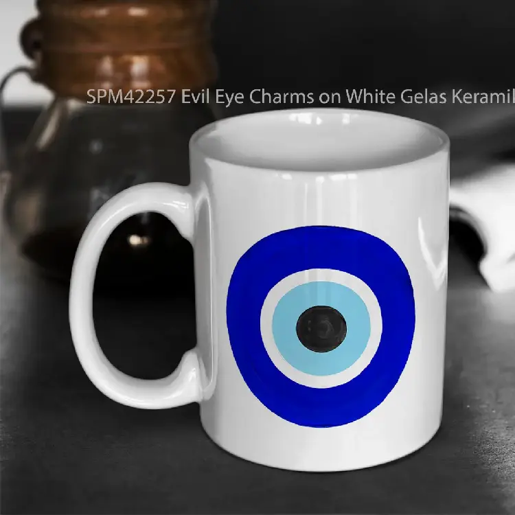 SPM42257 Evil Eye Charms on White Gelas Keramik Supermug