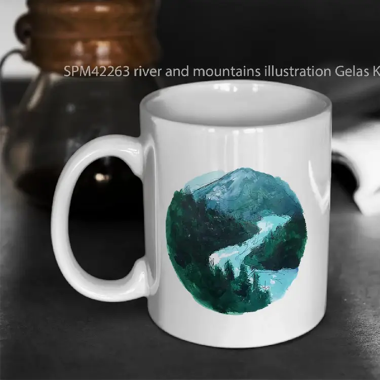 SPM42263 river and mountains illustration Gelas Keramik Supermug