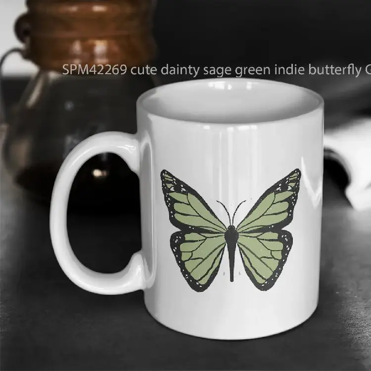 SPM42269 cute dainty sage green indie butterfly Gelas Keramik Supermug