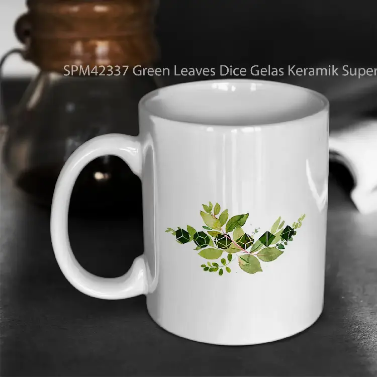SPM42337 Green Leaves Dice Gelas Keramik Supermug