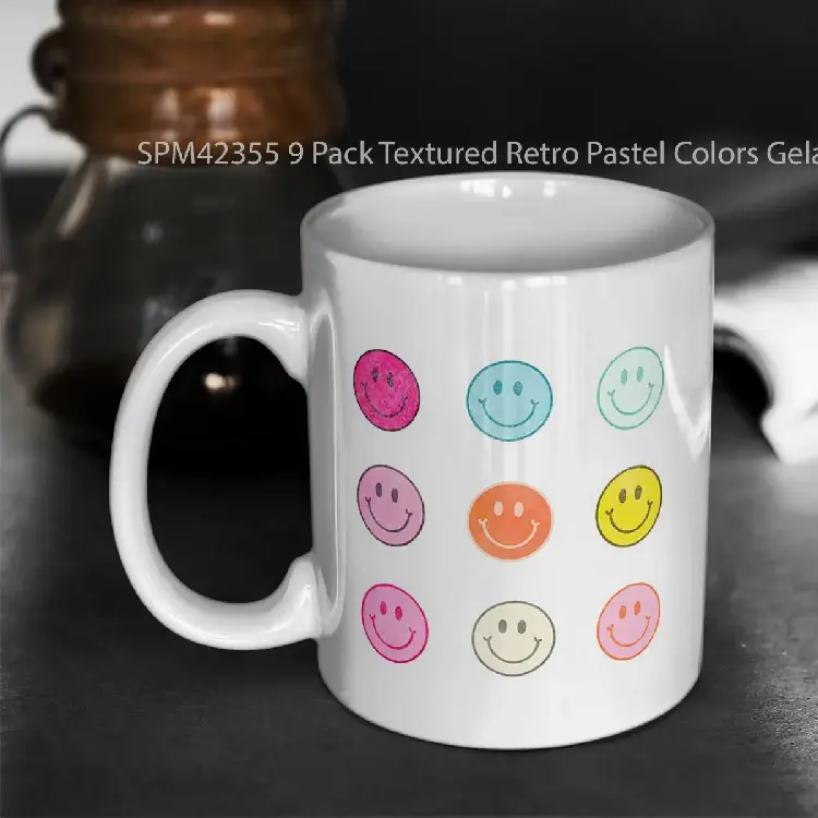SPM42355 9 Pack Textured Retro Pastel Colors Gelas Keramik Supermug