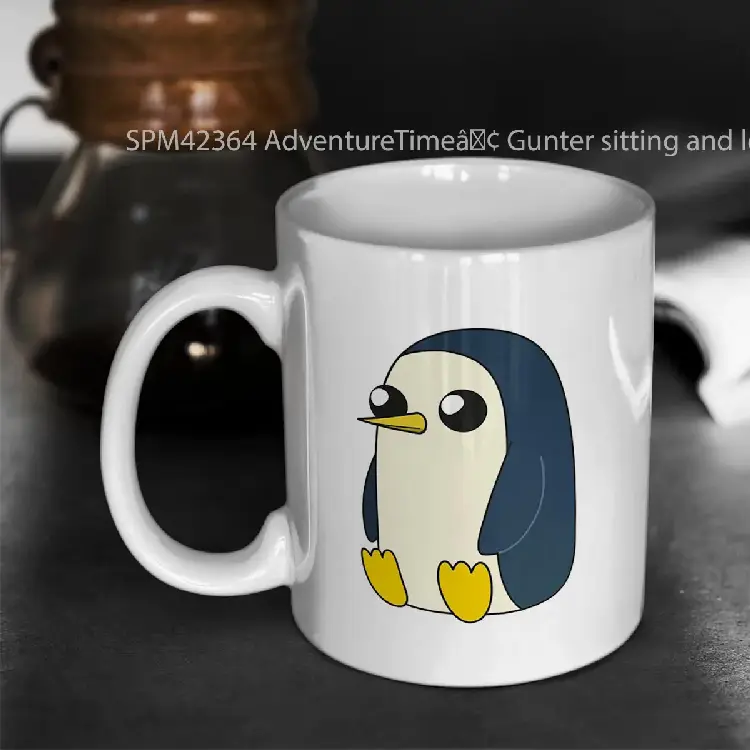 SPM42364 AdventureTime%C3%A2%C2%84%C2%A2 Gunter sitting and looking stoic but cute Gelas Keramik Supermug