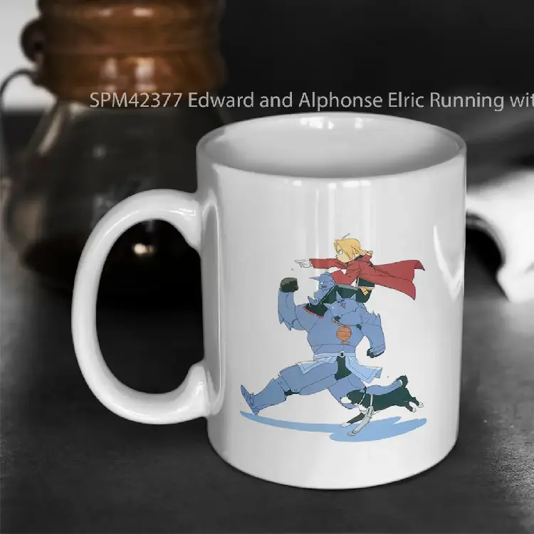 SPM42377 Edward and Alphonse Elric Running with Dog Fullmetal Alchemist Fan Art Gelas Keramik Supermug