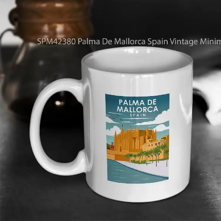 SPM42380 Palma De Mallorca Spain Vintage Minimal Retro Travel Poster Gelas Keramik Supermug