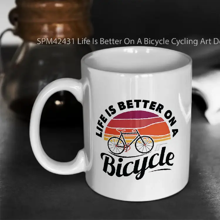 SPM42431 Life Is Better On A Bicycle Cycling Art Design With Quote Slogan Gelas Keramik Supermug