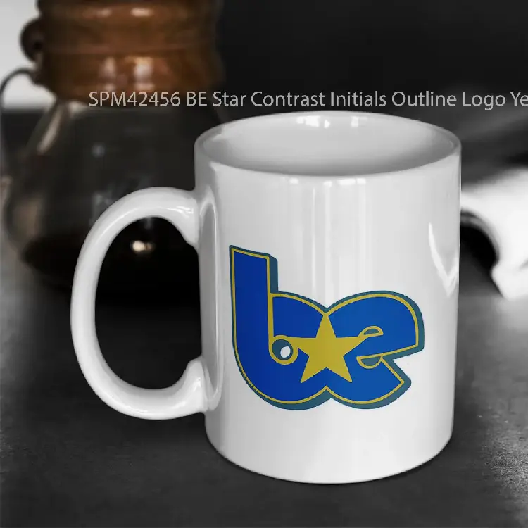 SPM42456 BE Star Contrast Initials Outline Logo Yellow Blue Cerulean Gelas Keramik Supermug