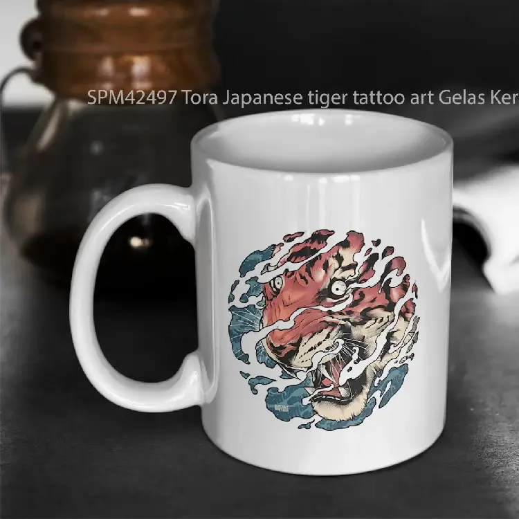 SPM42497 Tora Japanese tiger tattoo art Gelas Keramik Supermug