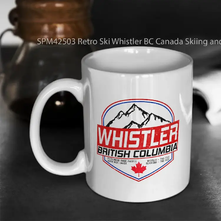 SPM42503 Retro Ski Whistler BC Canada Skiing and Mountain Biking Paradise Gelas Keramik Supermug