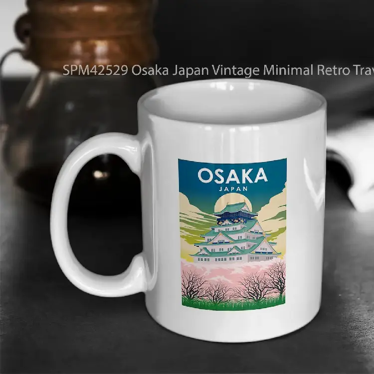 SPM42529 Osaka Japan Vintage Minimal Retro Travel Poster Gelas Keramik Supermug