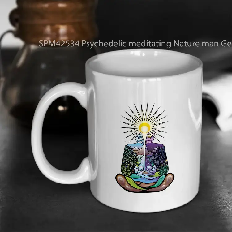 SPM42534 Psychedelic meditating Nature man Gelas Keramik Supermug