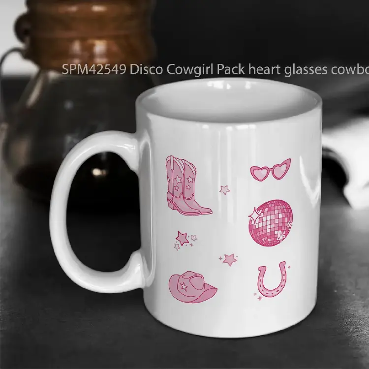 SPM42549 Disco Cowgirl Pack heart glasses cowboy hat boots horeshoe Gelas Keramik Supermug