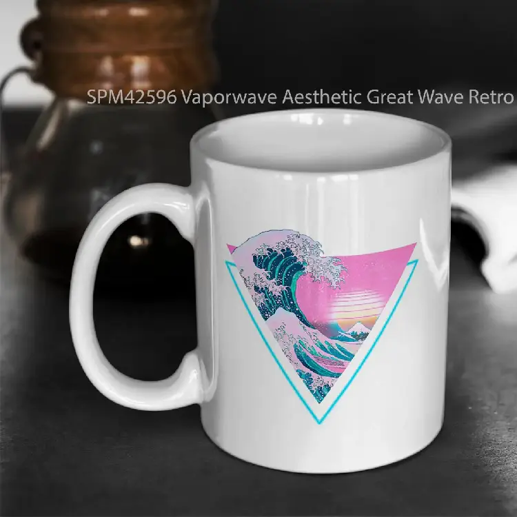 SPM42596 Vaporwave Aesthetic Great Wave Retro Triangle Gelas Keramik Supermug
