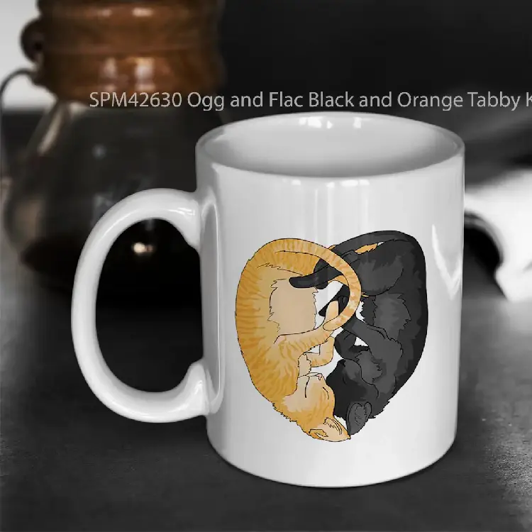 SPM42630 Ogg and Flac Black and Orange Tabby Kitten Heart Gelas Keramik Supermug