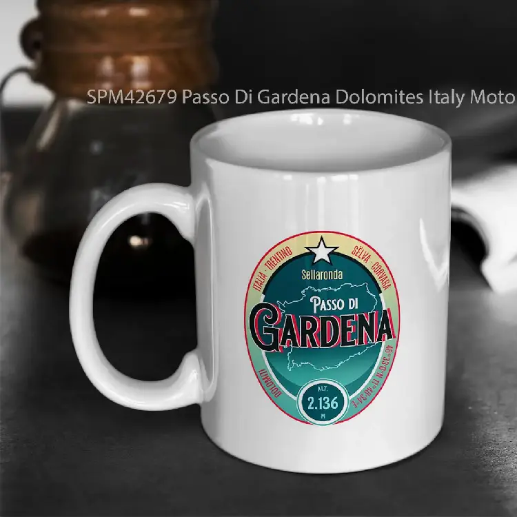 SPM42679 Passo Di Gardena Dolomites Italy Motorcycle Touring T Shirt Gelas Keramik Supermug