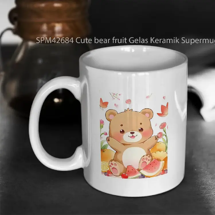 SPM42684 Cute bear fruit Gelas Keramik Supermug