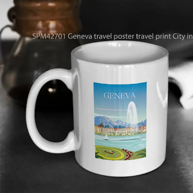 SPM42701 Geneva travel poster travel print City in Switzerland Gelas Keramik Supermug