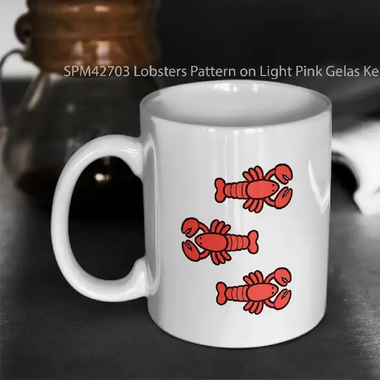 SPM42703 Lobsters Pattern on Light Pink Gelas Keramik Supermug