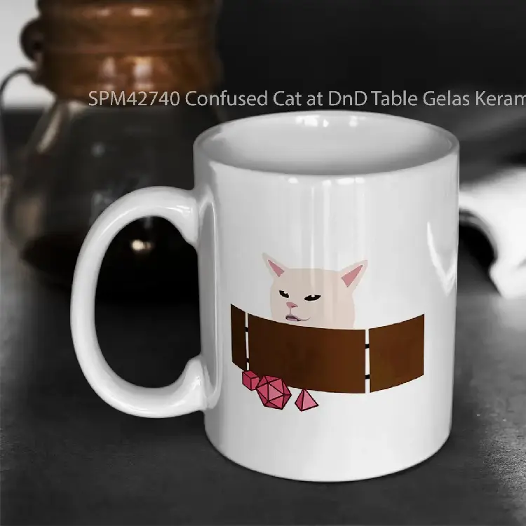 SPM42740 Confused Cat at DnD Table Gelas Keramik Supermug