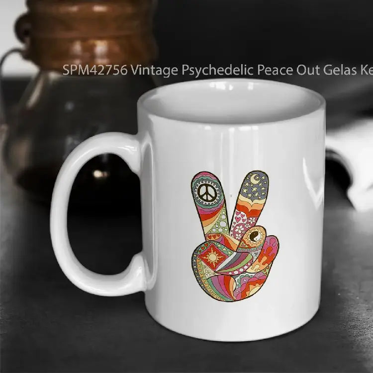 SPM42756 Vintage Psychedelic Peace Out Gelas Keramik Supermug