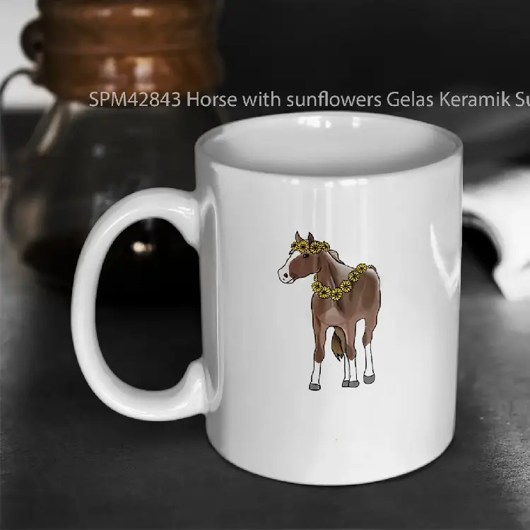 SPM42843 Horse with sunflowers Gelas Keramik Supermug