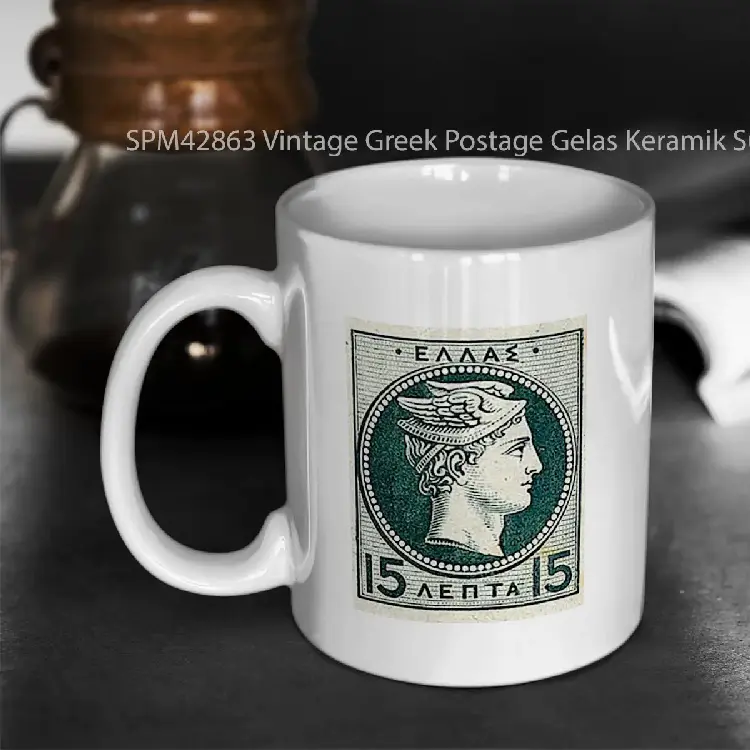 SPM42863 Vintage Greek Postage Gelas Keramik Supermug