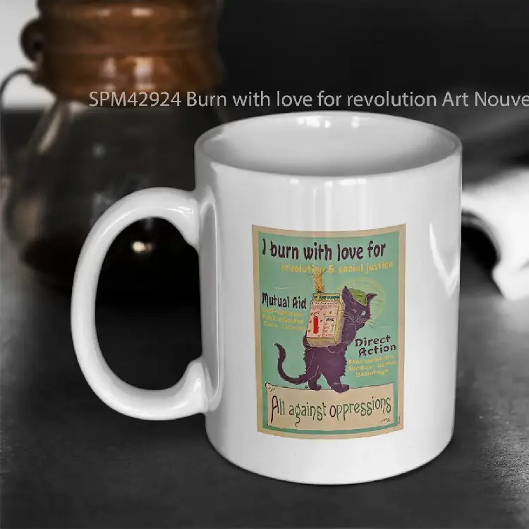 SPM42924 Burn with love for revolution Art Nouveau cat Gelas Keramik Supermug