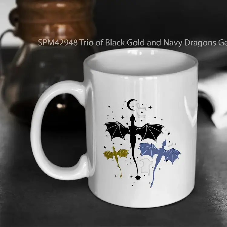 SPM42948 Trio of Black Gold and Navy Dragons Gelas Keramik Supermug