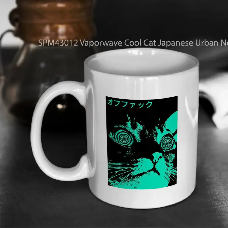 SPM43012 Vaporwave Cool Cat Japanese Urban Neon Style Gelas Keramik Supermug