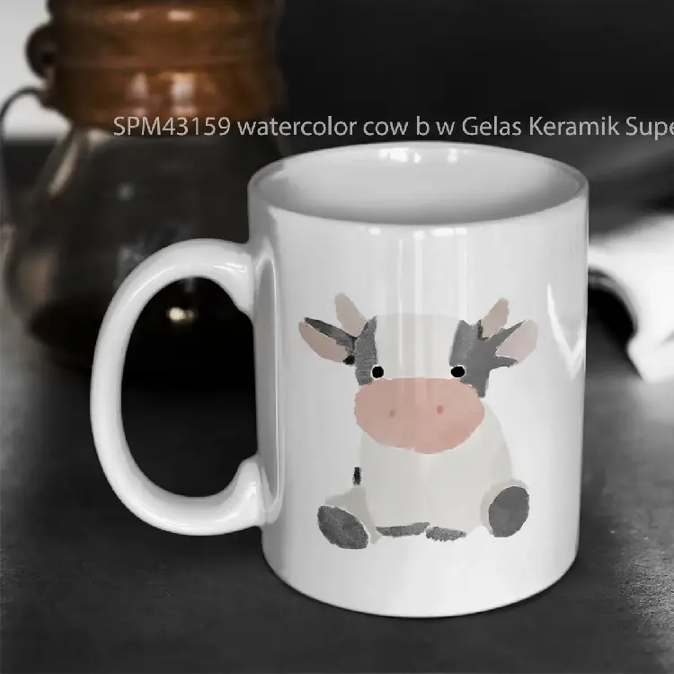 SPM43159 watercolor cow b w Gelas Keramik Supermug