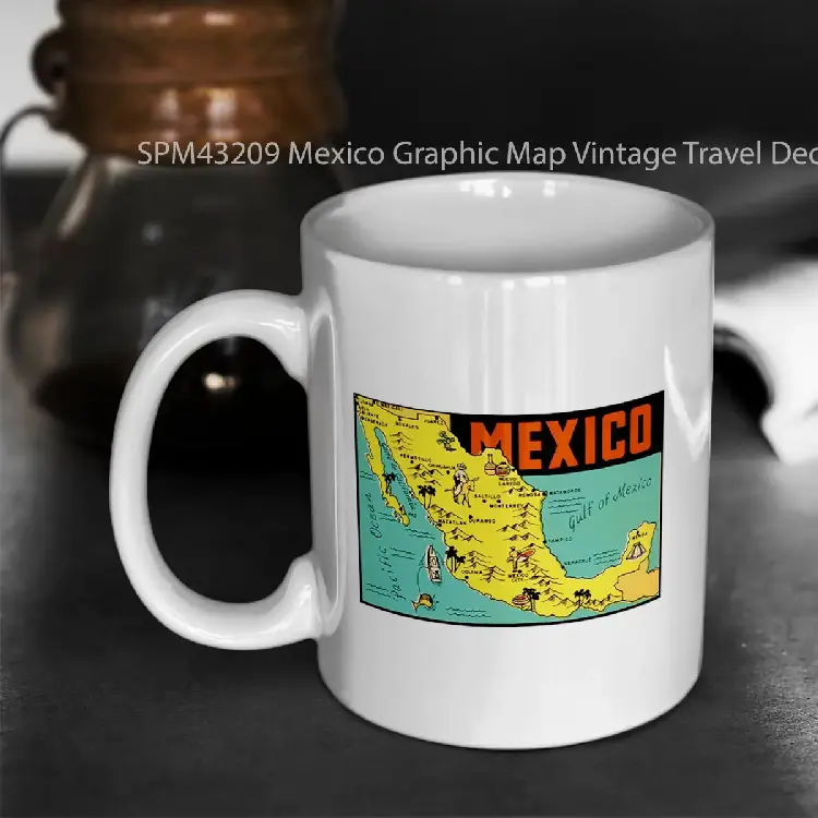 SPM43209 Mexico Graphic Map Vintage Travel Decal Gelas Keramik Supermug