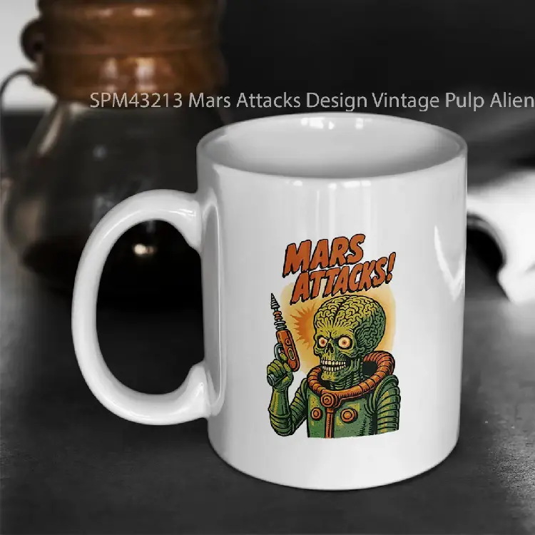 SPM43213 Mars Attacks Design Vintage Pulp Alien Fan Design Gelas Keramik Supermug