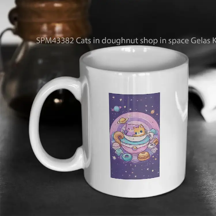 SPM43382 Cats in doughnut shop in space Gelas Keramik Supermug
