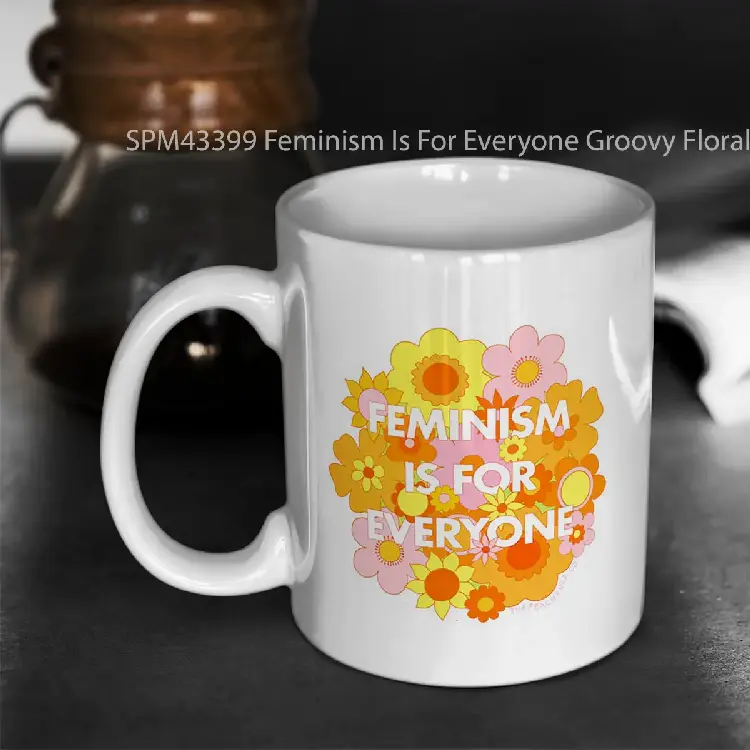 SPM43399 Feminism Is For Everyone Groovy Floral Print The Peach Fuzz Gelas Keramik Supermug