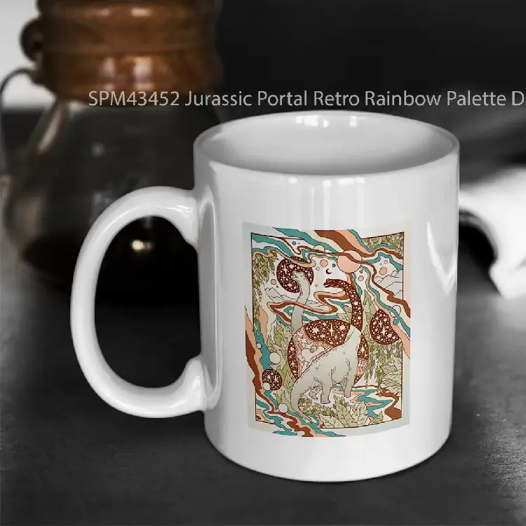 SPM43452 Jurassic Portal Retro Rainbow Palette Dinosaur Science Fiction Art Gelas Keramik Supermug