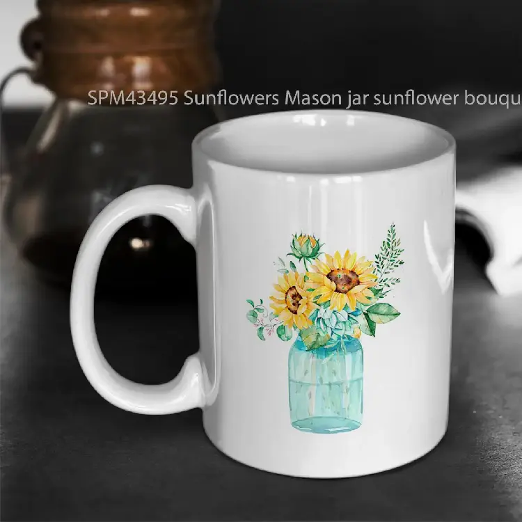 SPM43495 Sunflowers Mason jar sunflower bouquet watercolor watercolor sunflowers Gelas Keramik Supermug