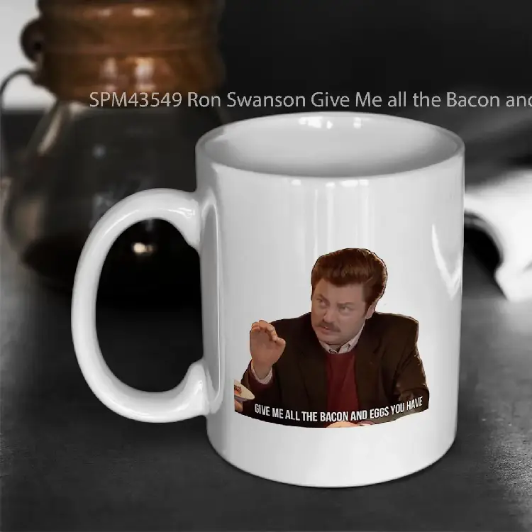 SPM43549 Ron Swanson Give Me all the Bacon and Eggs You Have Gelas Keramik Supermug