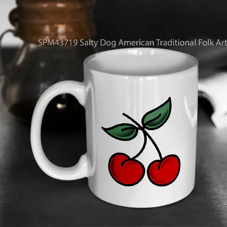SPM43719 Salty Dog American Traditional Folk Art Cherries Gelas Keramik Supermug