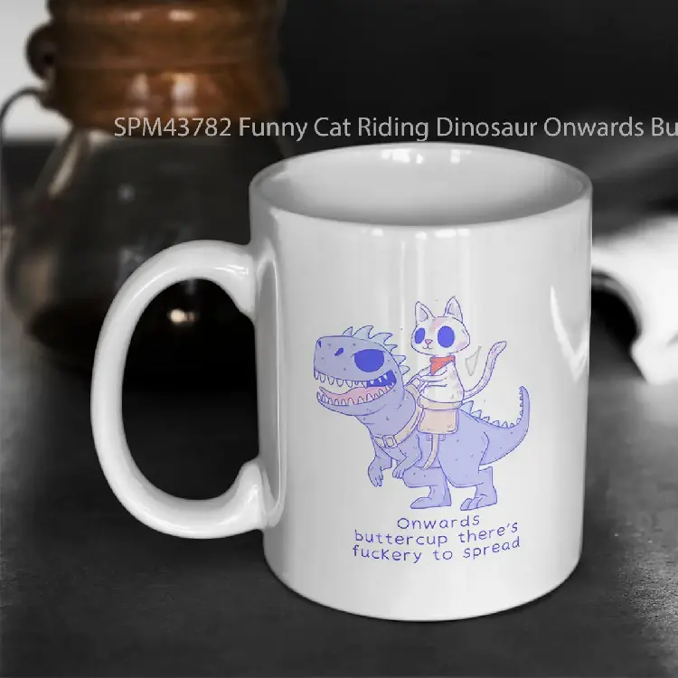 SPM43782 Funny Cat Riding Dinosaur Onwards Buttercup Gelas Keramik Supermug