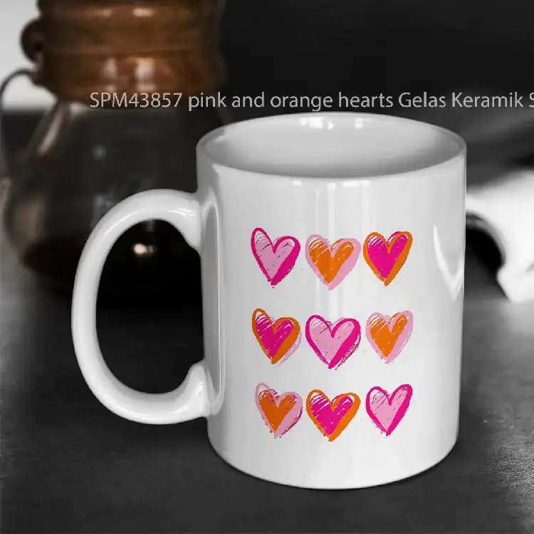 SPM43857 pink and orange hearts Gelas Keramik Supermug