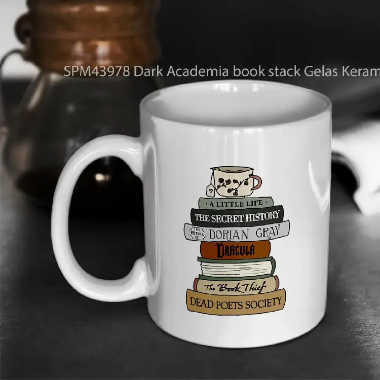 SPM43978 Dark Academia book stack Gelas Keramik Supermug