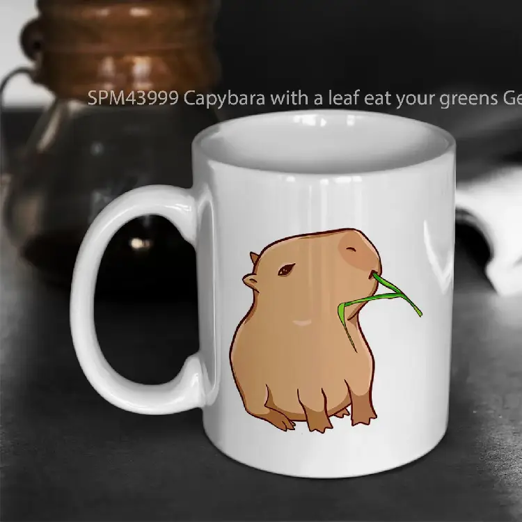 SPM43999 Capybara with a leaf eat your greens Gelas Keramik Supermug