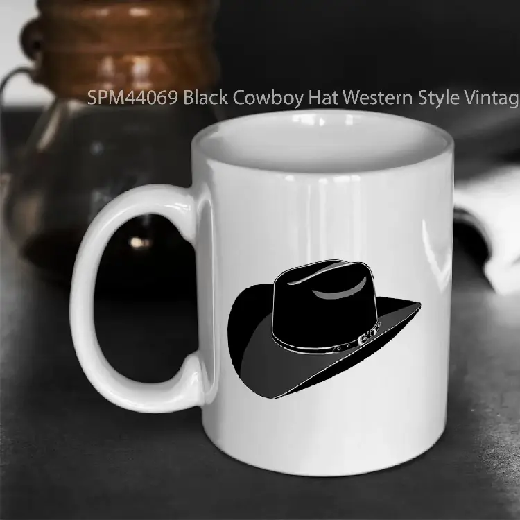 SPM44069 Black Cowboy Hat Western Style Vintage Rodeo Attire Gelas Keramik Supermug