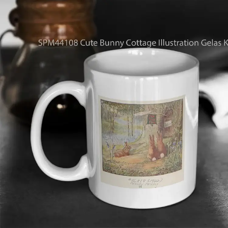 SPM44108 Cute Bunny Cottage Illustration Gelas Keramik Supermug
