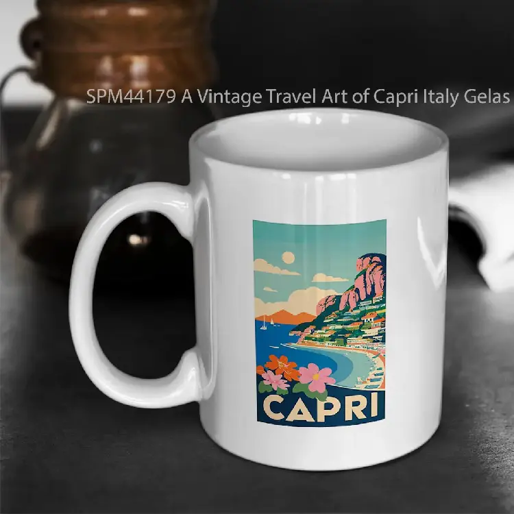 SPM44179 A Vintage Travel Art of Capri Italy Gelas Keramik Supermug