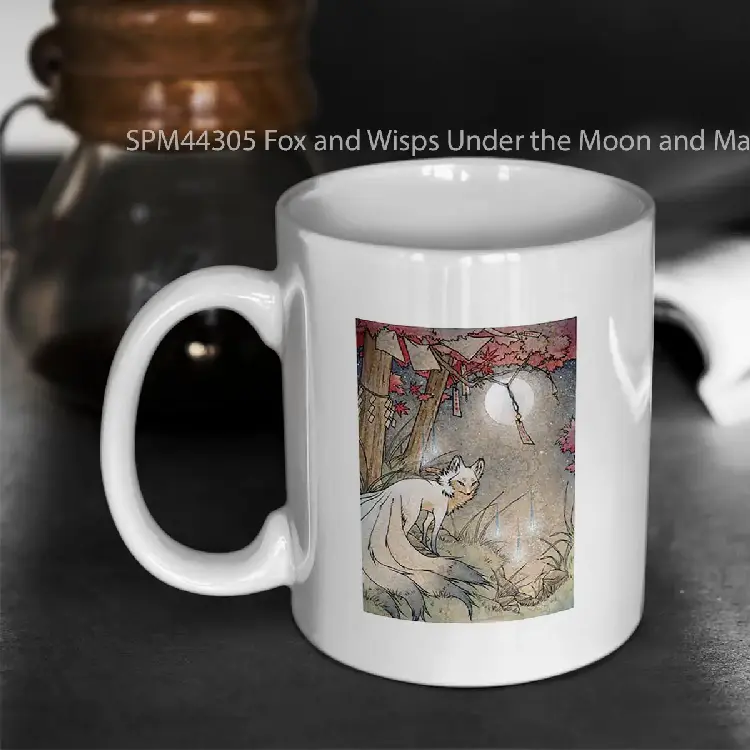 SPM44305 Fox and Wisps Under the Moon and Maple Leaves Gelas Keramik Supermug
