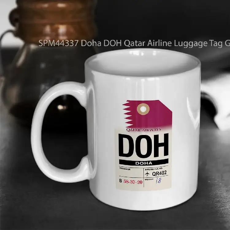 SPM44337 Doha DOH Qatar Airline Luggage Tag Gelas Keramik Supermug